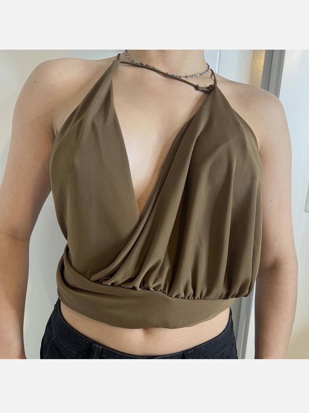 Zara brown Halter Draped Crop Top